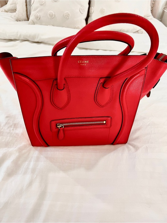 Celine Handbags - Celine Red Leather Mini Luggage Tote